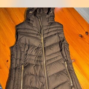 Michael Kors Dark Brown Hooded Puffer Vest